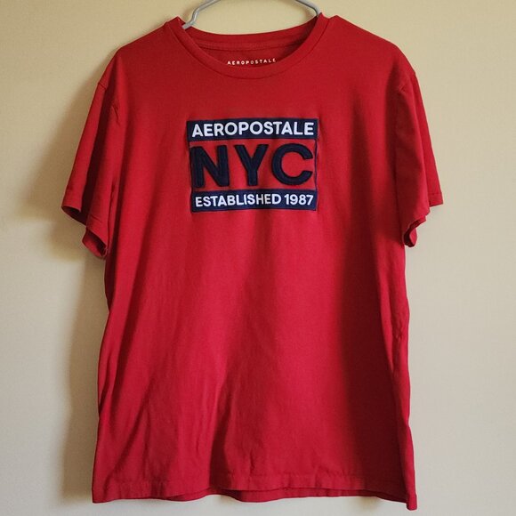 Aeropostale Red Men's Script New York Graphic T-Shirt Size Large - Picture 1 of 7